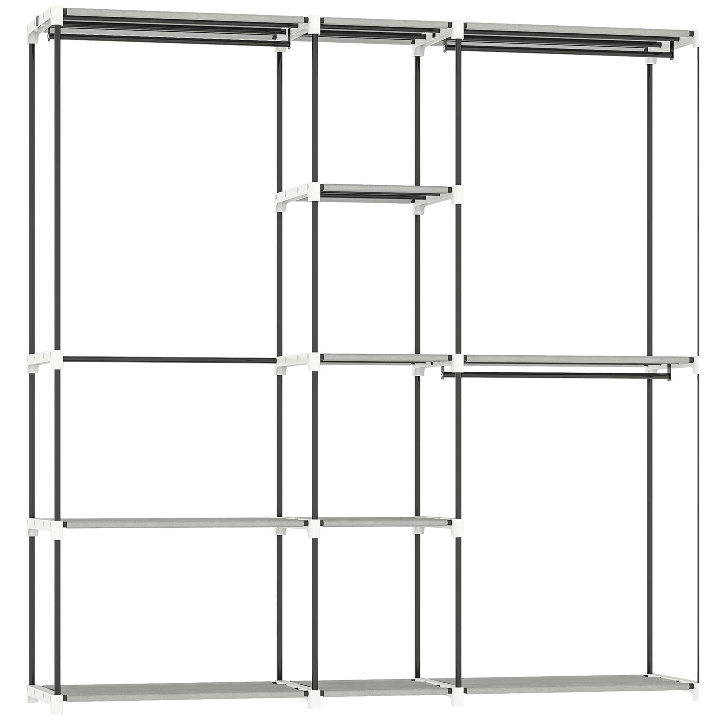 HOMCOM Portable Wardrobe, Open Clothes Wardrobe with 8 Shelves, 3 Hanging Rails, Light Grey