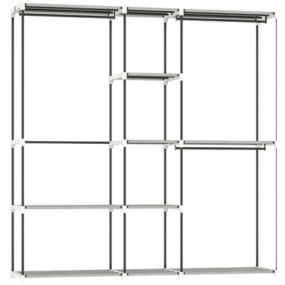 HOMCOM Portable Wardrobe, Open Clothes Wardrobe with 8 Shelves, 3 Hanging Rails, Light Grey