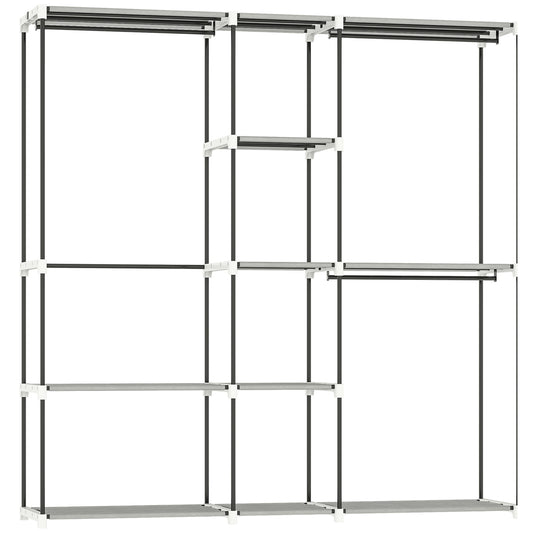 HOMCOM Portable Wardrobe, Open Clothes Wardrobe with 8 Shelves, 3 Hanging Rails, Light Grey