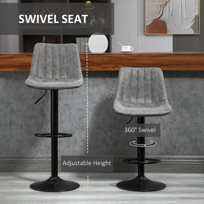HOMCOM Adjustable Bar Stools Set of 2 Counter Height Barstools Dining Chairs 360¡ Swivel with Footrest for Home Pub, Grey
