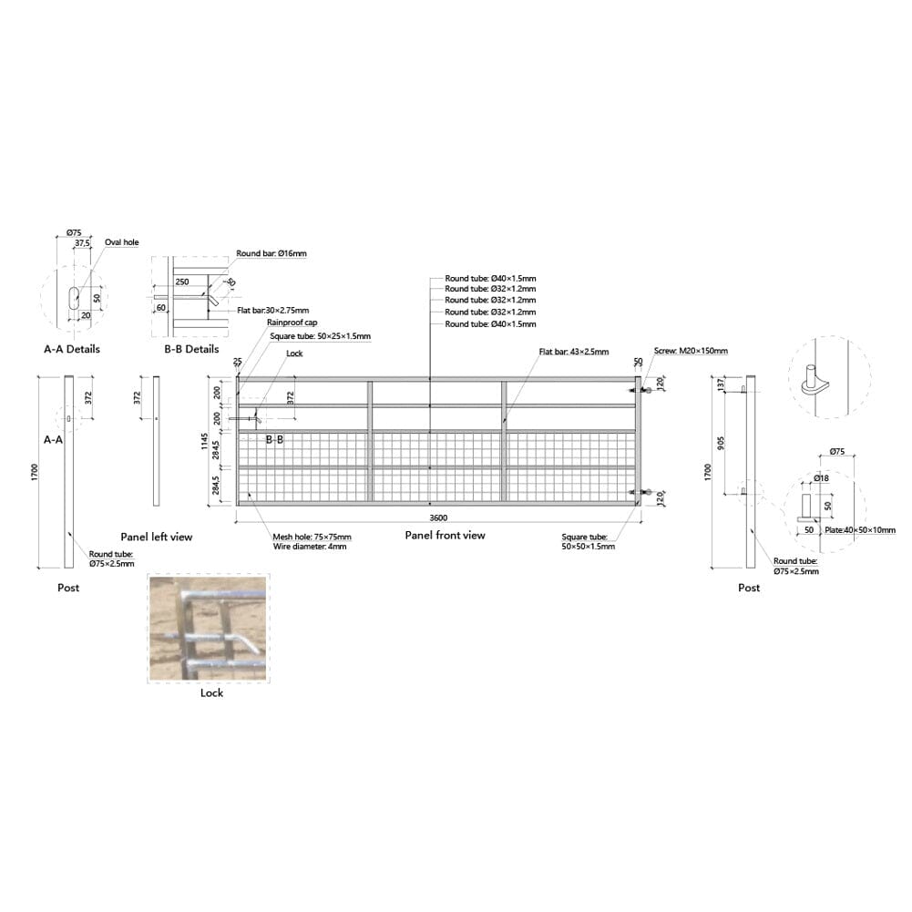 Durable Half Mesh Galvanized Metal Field Gate