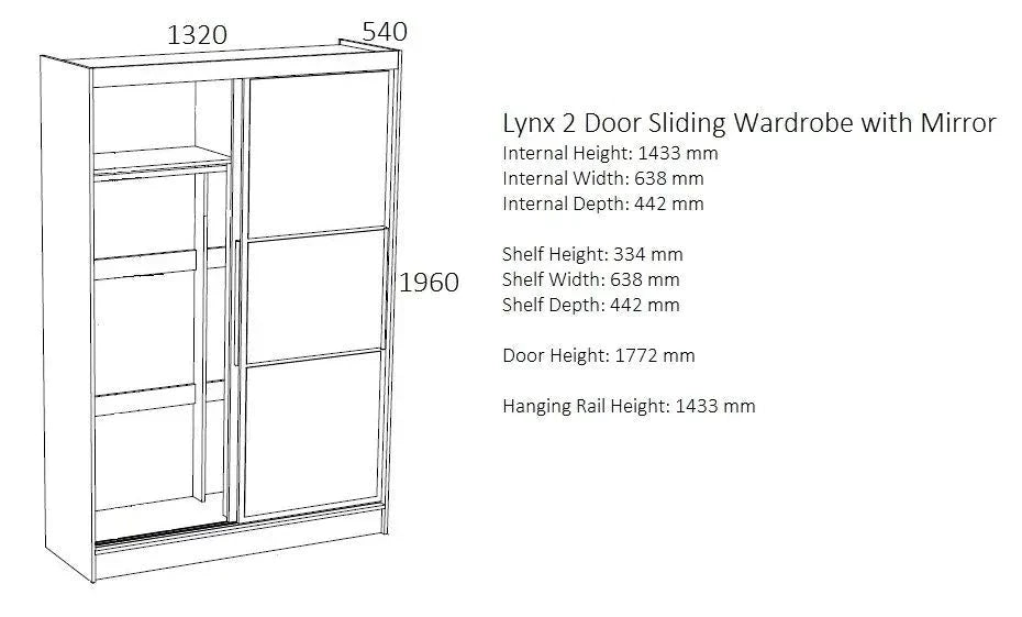 Lynx 2 Door Mirrored Sliding Wardrobe - White