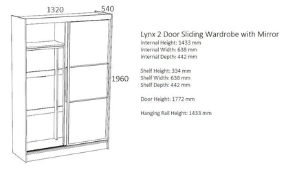 Lynx 2 Door Mirrored Sliding Wardrobe - White and Grey