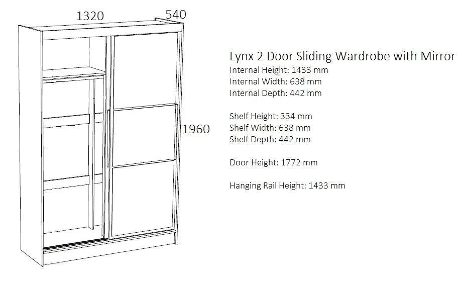 Lynx 2 Door Mirrored Sliding Wardrobe - Black