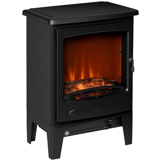 HOMCOM Electric Fireplace Stove, Free standing Fireplace Heater with Realistic LED Flame Effect, Overheat Safety Protection, 900W/1800W, Black