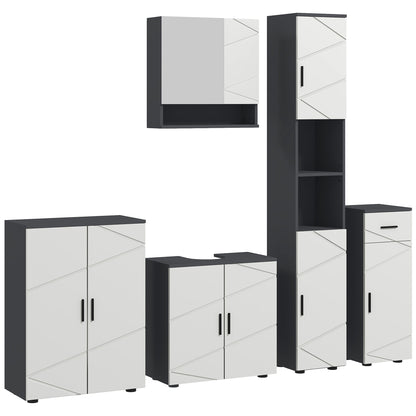 5-Piece Bathroom Furniture Set, Bathroom Storage Cabinet with Doors and Shelves Wall-mounted Mirror Cabinet, Pedestal Sink Cabinet - Grey