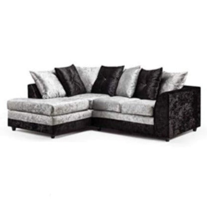 Dyla Crushed Velvet Corner Sofa - Black/Silver