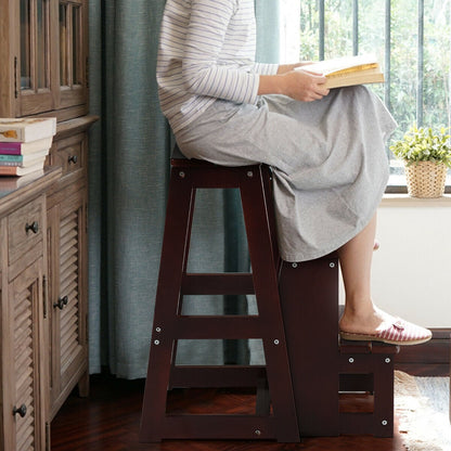 Folding 3 tier Step Stool Wooden Folding Stepladder Shelf-Coffee
