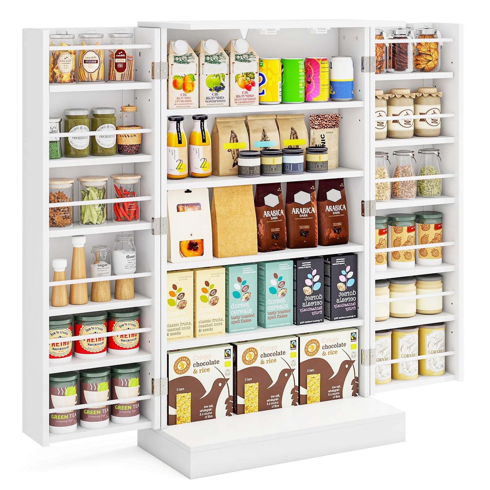 104cm Tall Kitchen Pantry Storage Cabinet with Doors and Adjustable Shelves-White