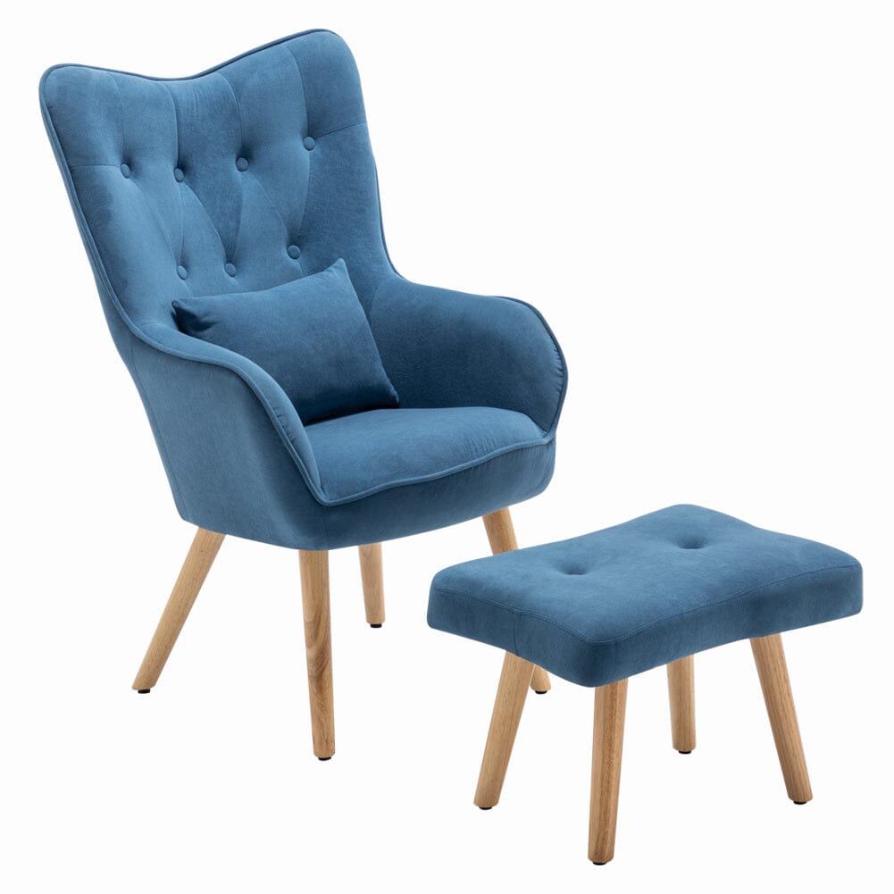 107cm Minimalist Velvet Wingback Lounge Armchair with Footstool