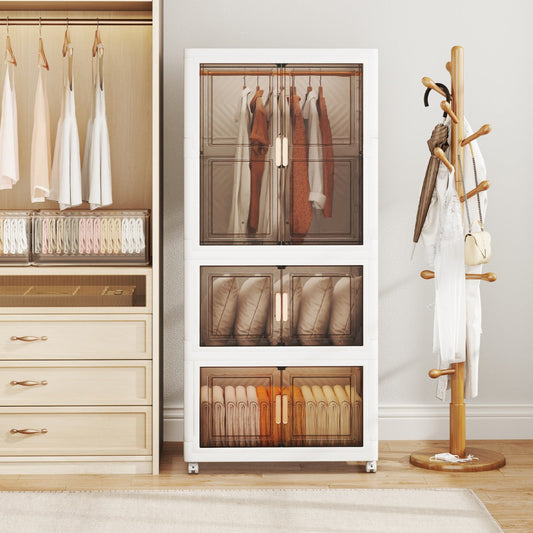 421L Storage Bins with Lid Portable Plastic Wardrobe Closet Organizer-White