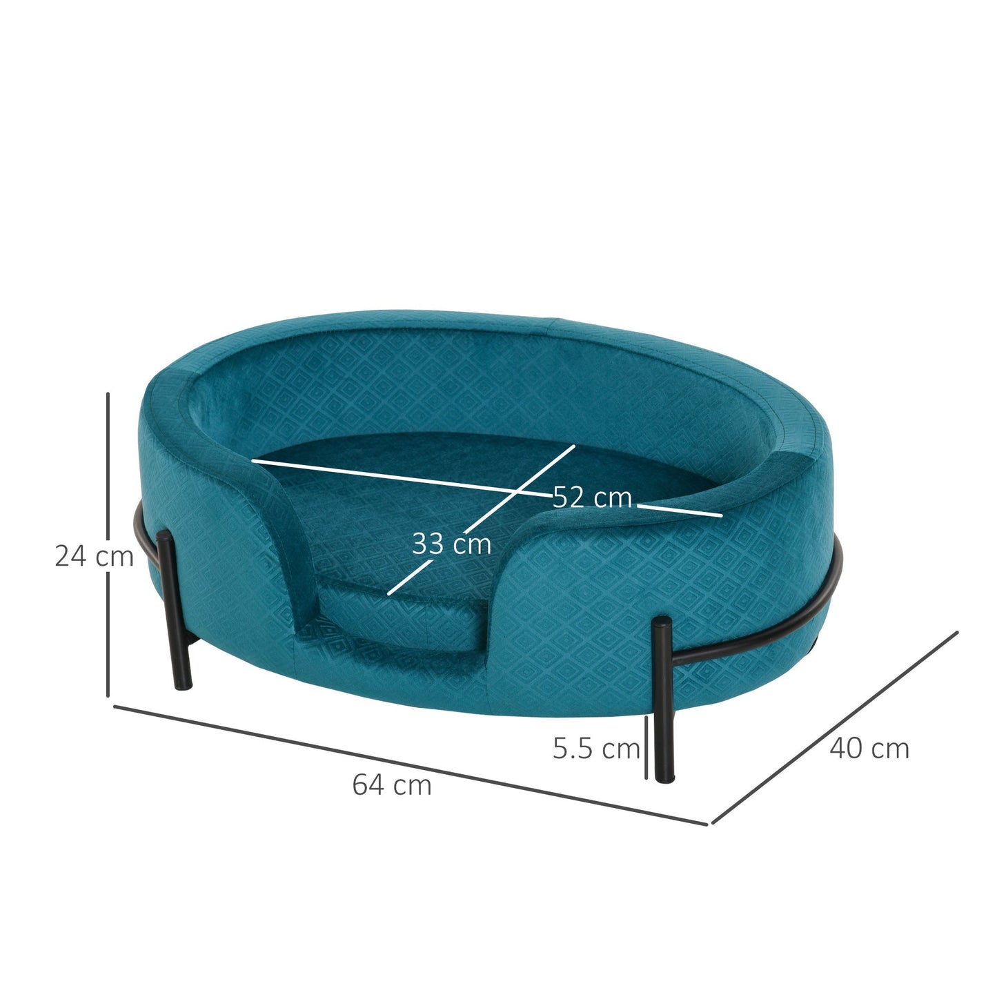 PawHut Pet Sofa Cat or Small Sized Dog Bed W/ Removable Seat Cushion Solid Metal Base, Teal