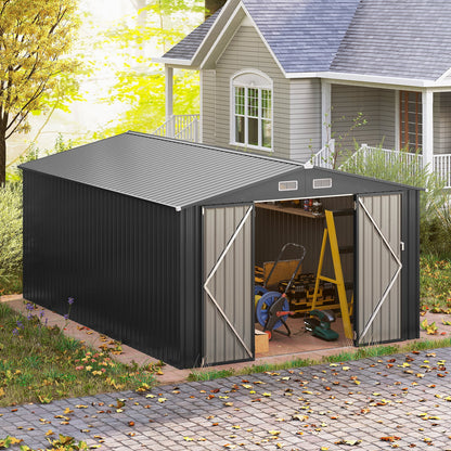 426 cm x 300 cm Outdoor Storage Shed Large Garden Tool House-Dark Grey