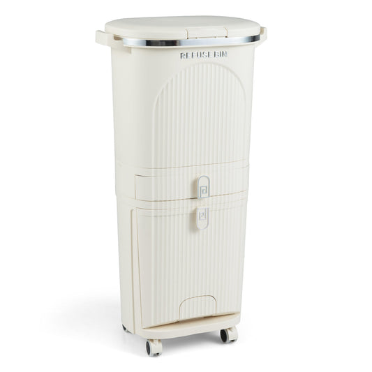 42L Kitchen Trash Can with Lid and 2 Detachable Buckets-Beige