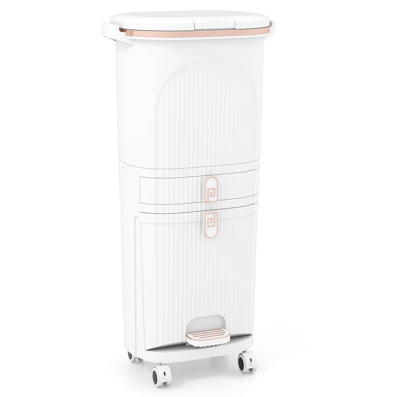 42L Kitchen Trash Can with Lid and 2 Detachable Buckets-White