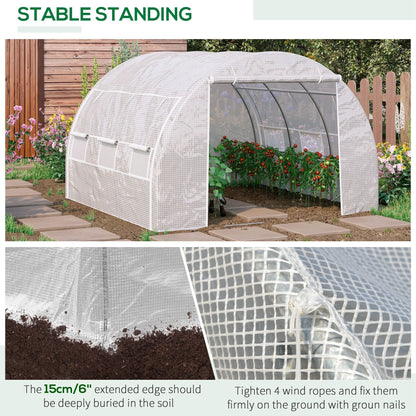 Outsunny 3 x 3 x 2 m Polytunnel Greenhouse، المشي في خيمة Pollytunnel مع إطار فولاذي، غطاء مقوى بسحاب و6 نوافذ للحديقة باللون الأبيض