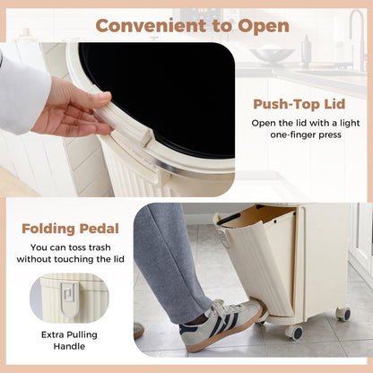 43L Kitchen Trash Can with Lid Double-Layer Sorting Trash Bin-Beige
