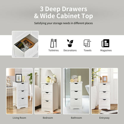 Bathroom Floor Cabinet with 3 Drawers and Cut-Off Handle-White