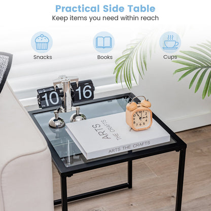 43cm Tempered Glass Top Side Table with Metal Frame