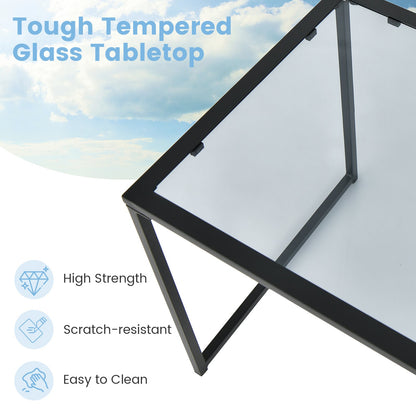 43cm Tempered Glass Top Side Table with Metal Frame