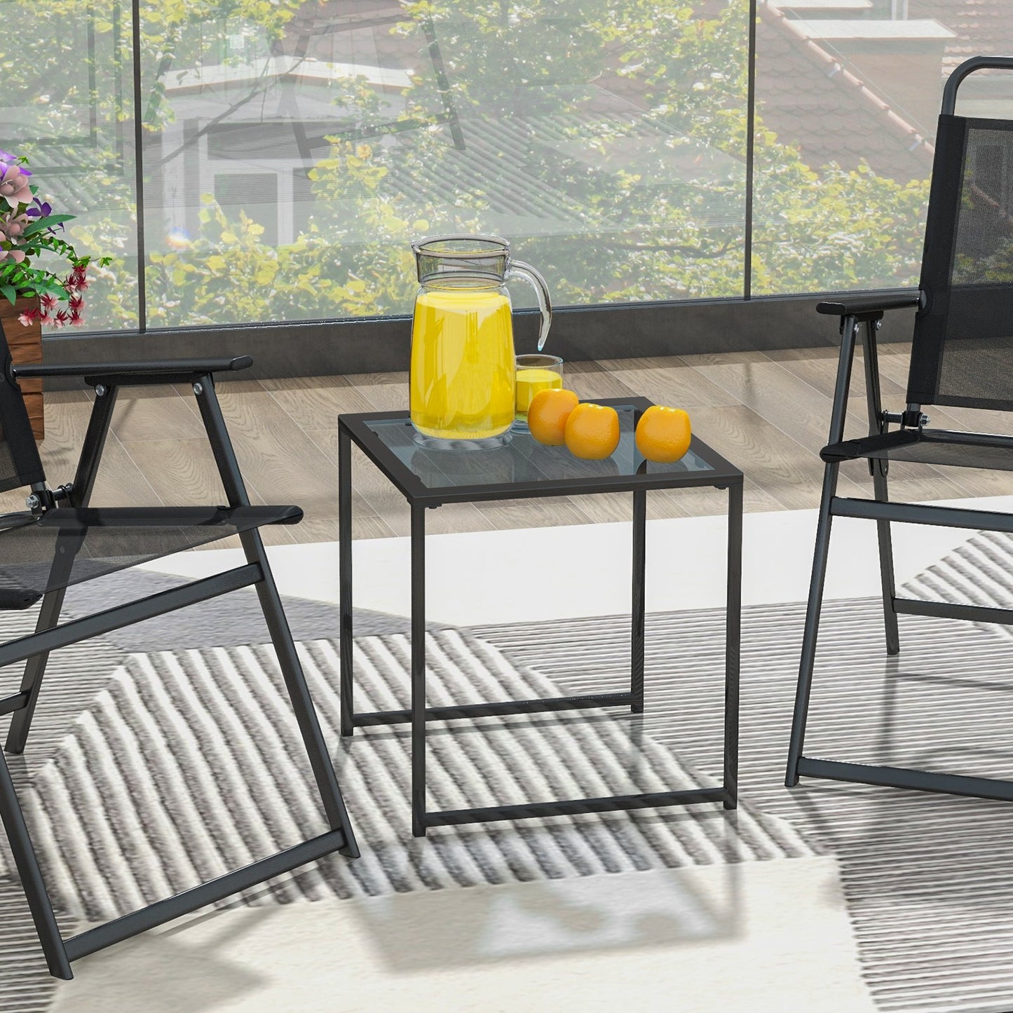 43cm Tempered Glass Top Side Table with Metal Frame