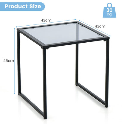 43cm Tempered Glass Top Side Table with Metal Frame