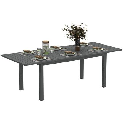 Outsunny aluminiowy rozkładany stół ogrodowy z listwami na 6-8 osób, 160/220 x 90 x 73 cm, szary