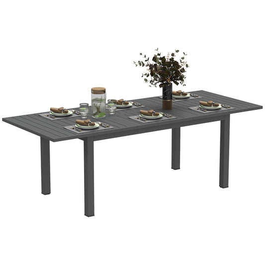 Outsunny Aluminium Extending Garden Table with Slatted Top for 6-8 Person, 160/220 x 90 x 73 cm, Grey