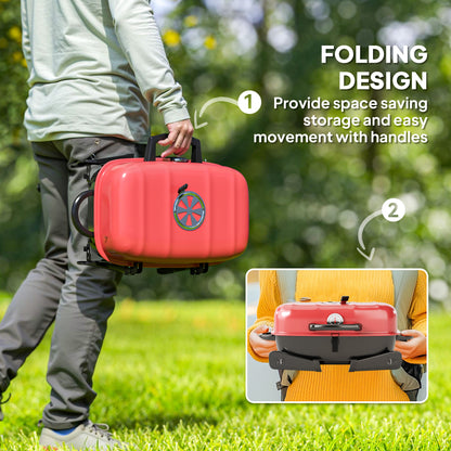 Outsunny Charcoal Barbecue Grill Folding BBQ Grill with 1232 cm√Ç¬≤ Cooking Area, Adjustable Vent, Thermometer, Handles for Camping Picnic, Red