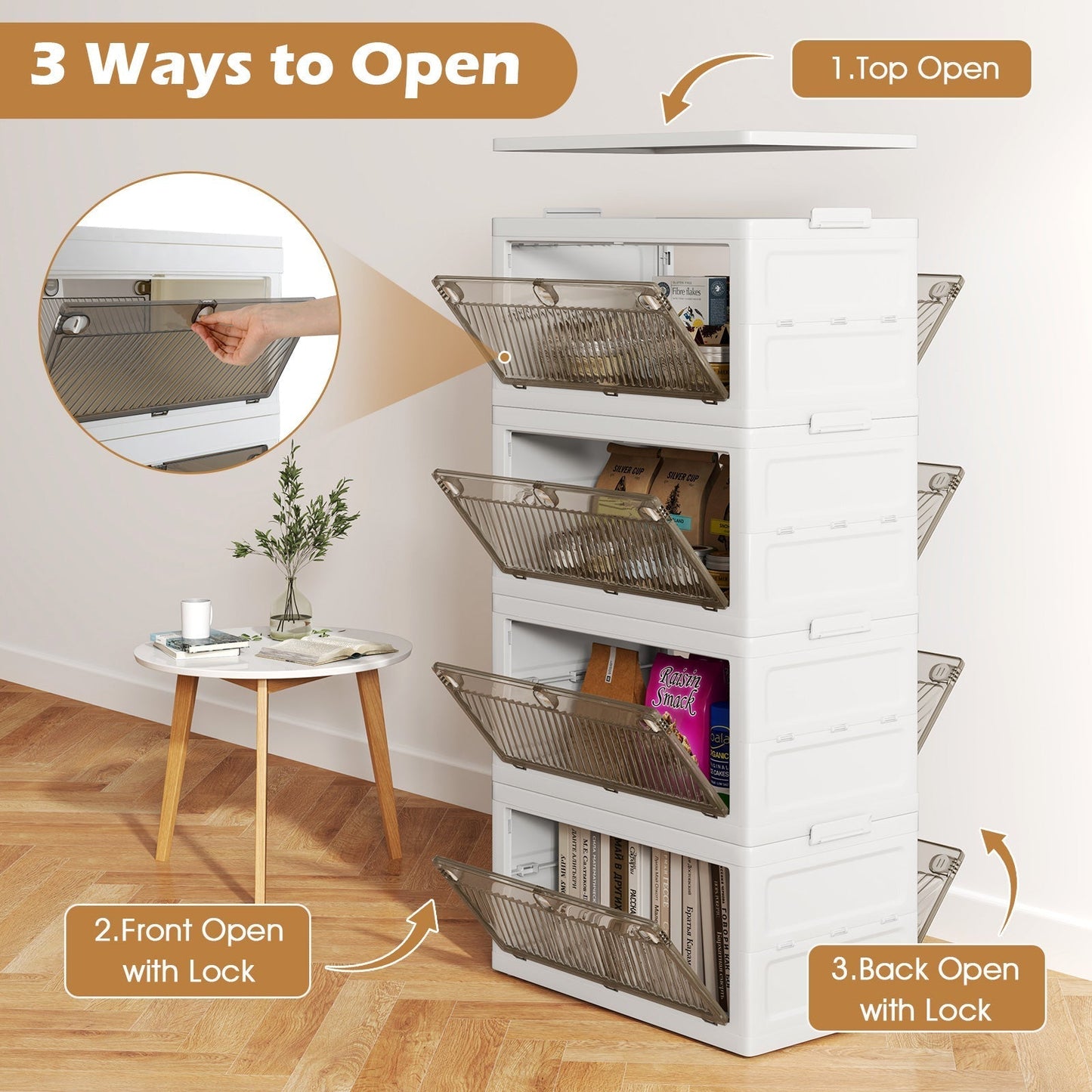 4-Pack Plastic Storage Bins with Lid for Bedroom Living Room-White