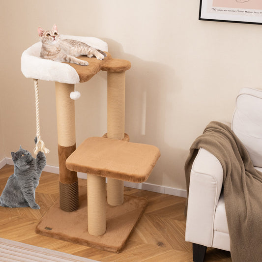 Cat Tree for Indoor Cats with Plush Padded Perch Scratching Posts and Jumping Platform-Brown