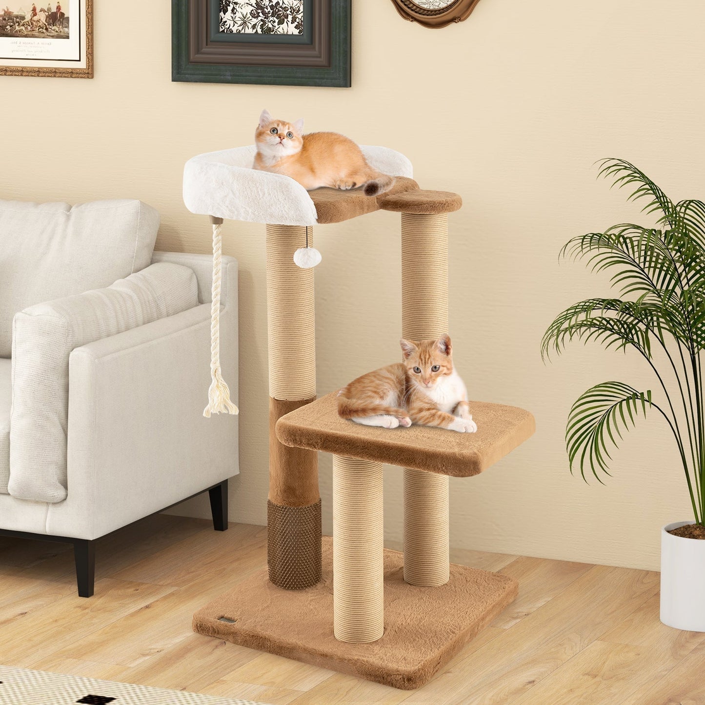 Cat Tree for Indoor Cats with Plush Padded Perch Scratching Posts and Jumping Platform-Brown