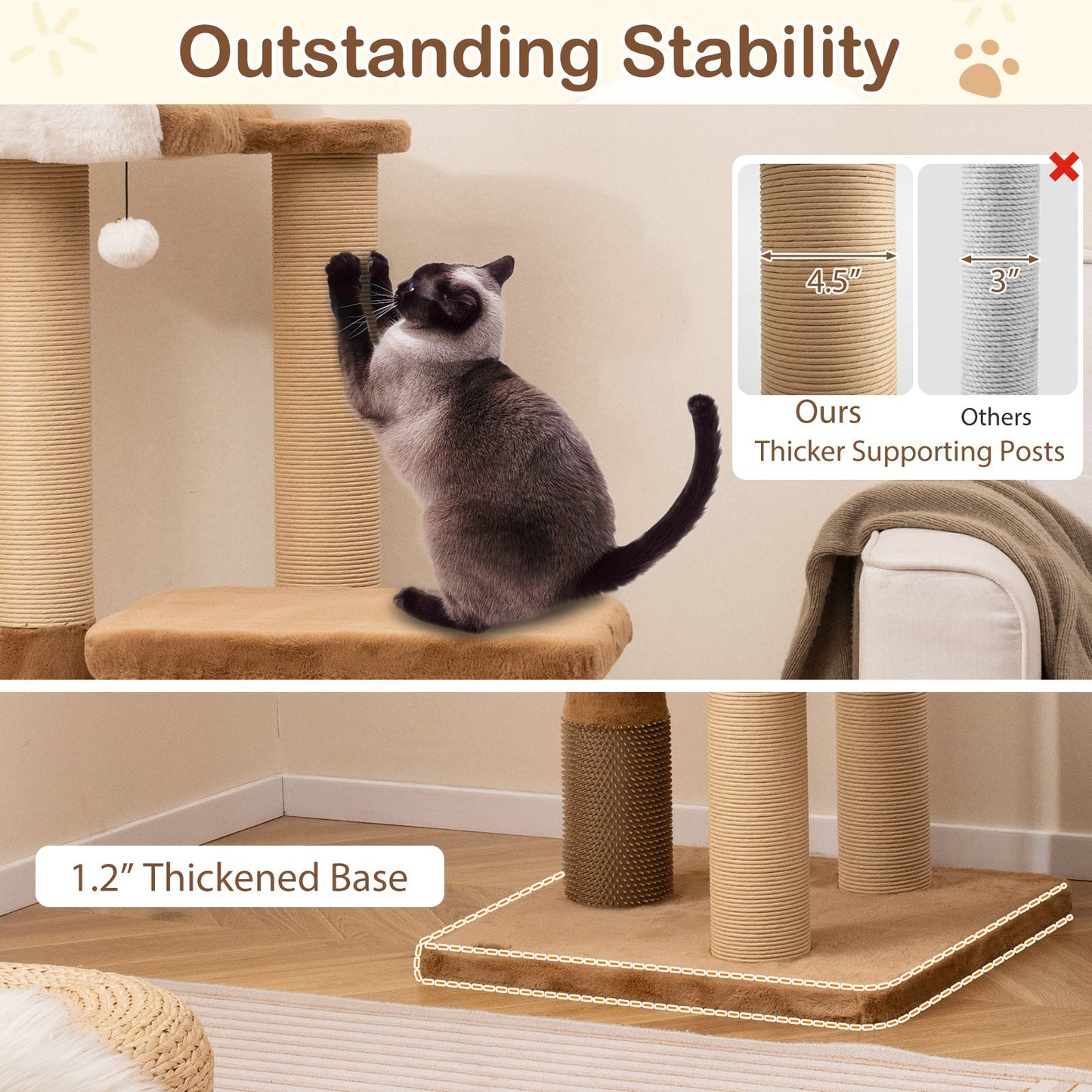 Cat Tree for Indoor Cats with Plush Padded Perch Scratching Posts and Jumping Platform-Brown