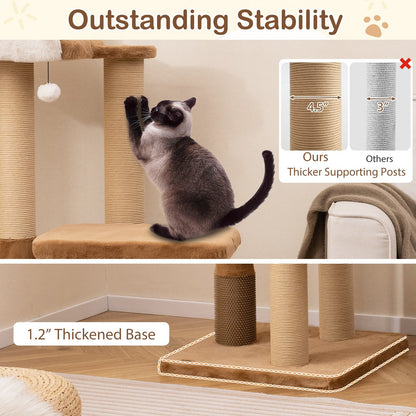 Cat Tree for Indoor Cats with Plush Padded Perch Scratching Posts and Jumping Platform-Brown