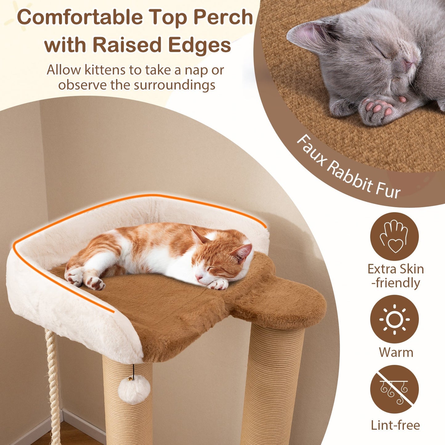 Cat Tree for Indoor Cats with Plush Padded Perch Scratching Posts and Jumping Platform-Brown
