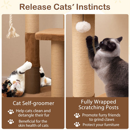 Cat Tree for Indoor Cats with Plush Padded Perch Scratching Posts and Jumping Platform-Brown