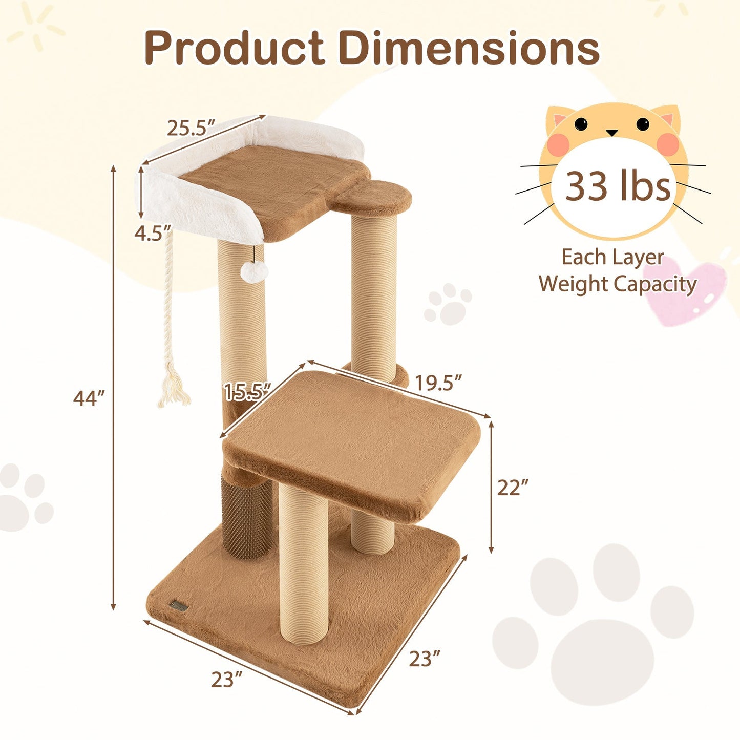 Cat Tree for Indoor Cats with Plush Padded Perch Scratching Posts and Jumping Platform-Brown