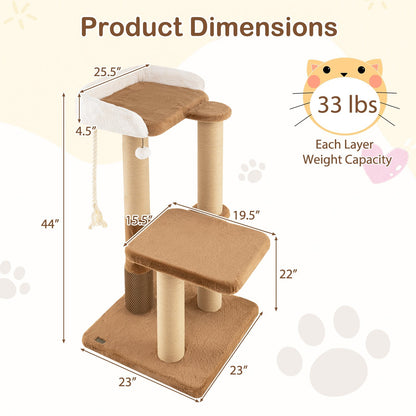 Cat Tree for Indoor Cats with Plush Padded Perch Scratching Posts and Jumping Platform-Brown