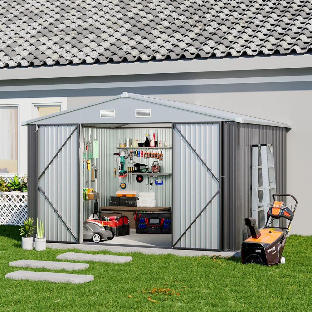 10.5ft W x 6.7ft H Outdoor Garden Metal Storage Shed Motorcycle Sheds with Lockable