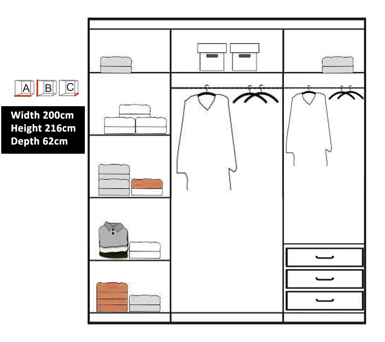 Texas White High Gloss Sliding Door Wardrobe - 3 Sizes