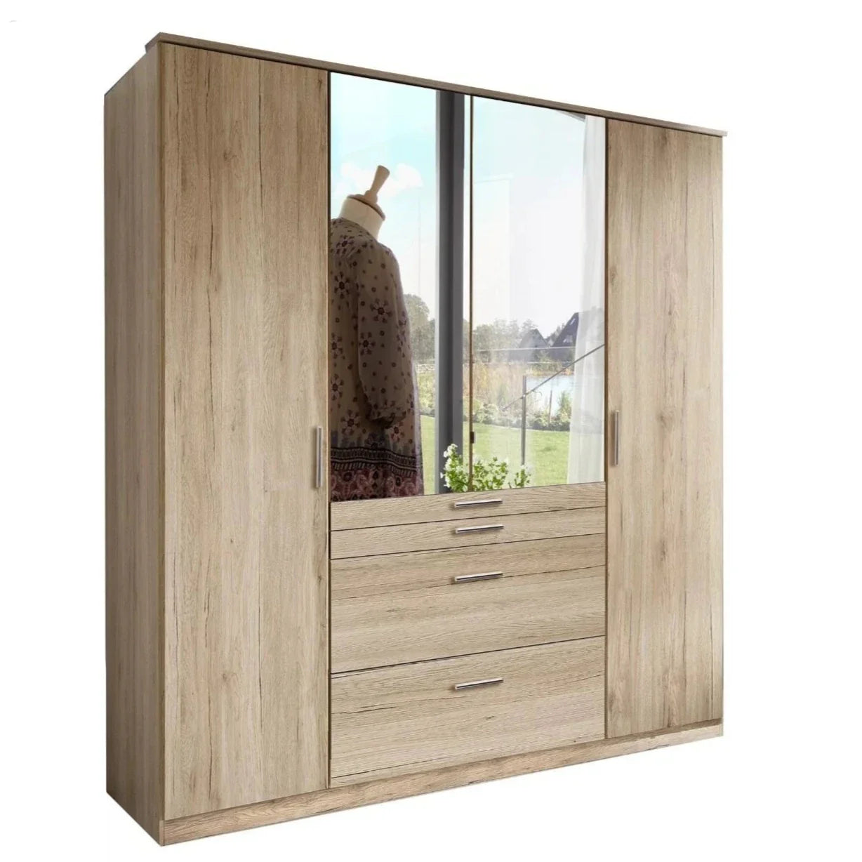 Acorn 4 Door 4 Drawer Mirrored Wardrobe - Oak