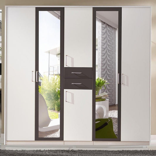 Dakar 5 Door Mirrored Wardrobe - White And Graphite