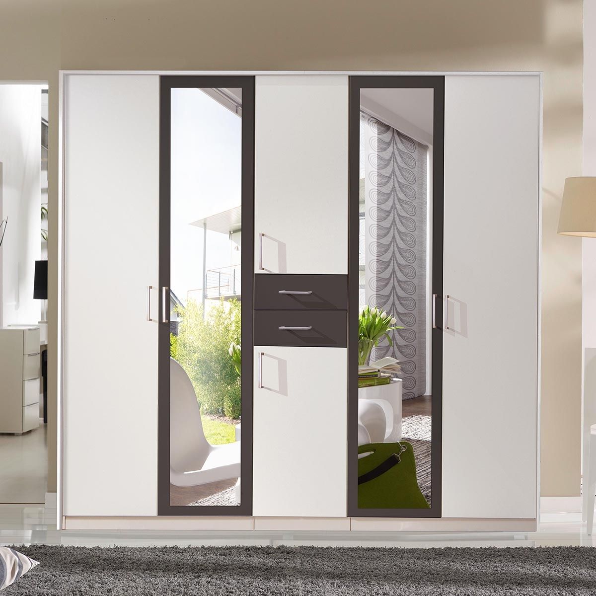 Dakar 5 Door Mirrored Wardrobe - White And Graphite