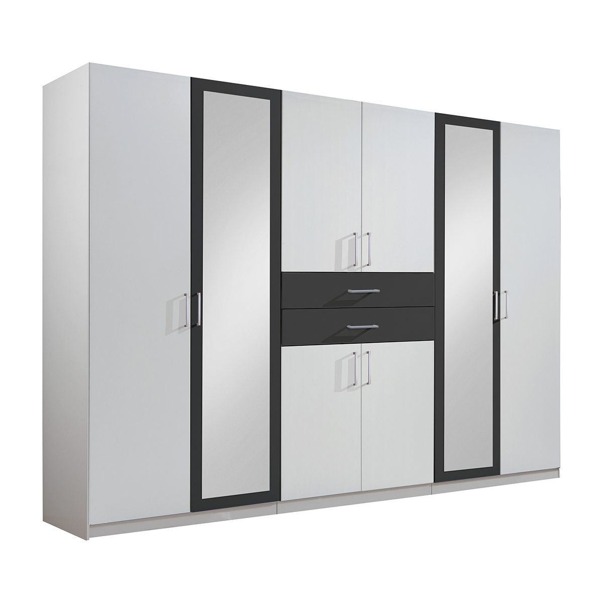 Dakar 6 Door Mirrored Wardrobe - White And Graphite