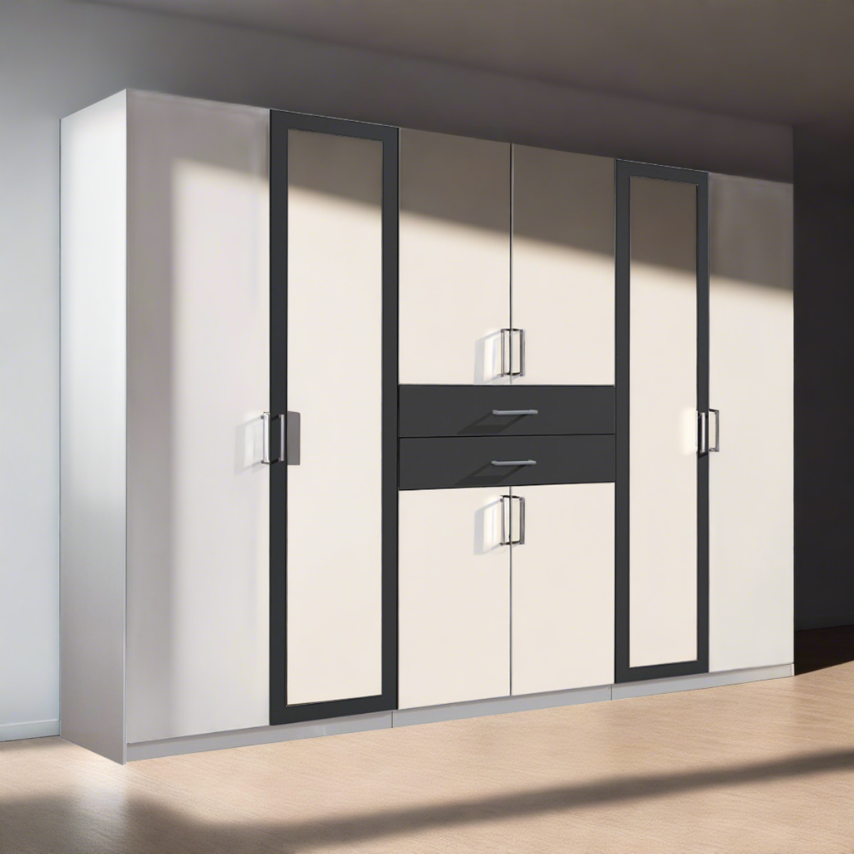 Dakar 6 Door Mirrored Wardrobe - White And Graphite