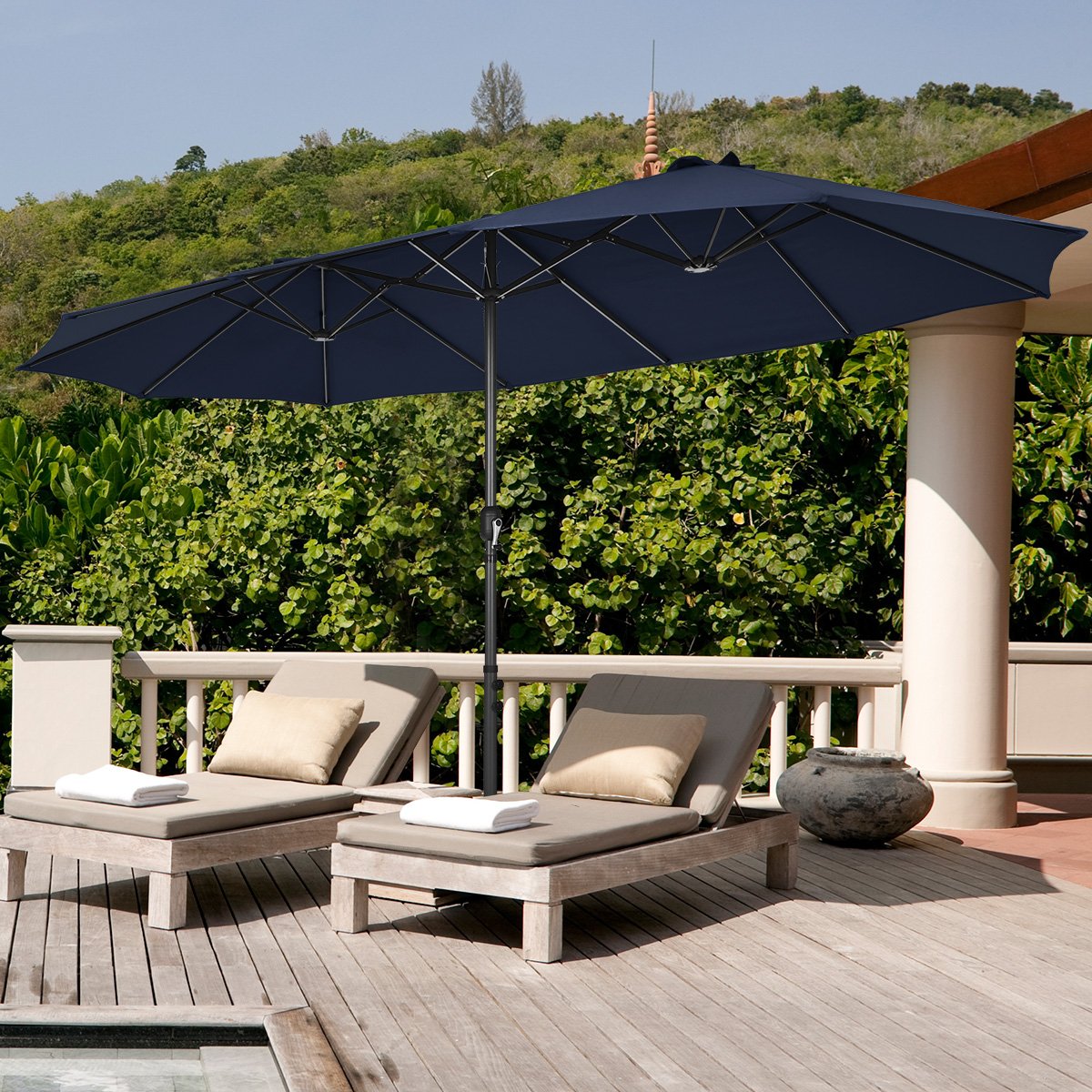 450CM Double Sided Outdoor Umbrella Twin Size with Crank Handle-Navy