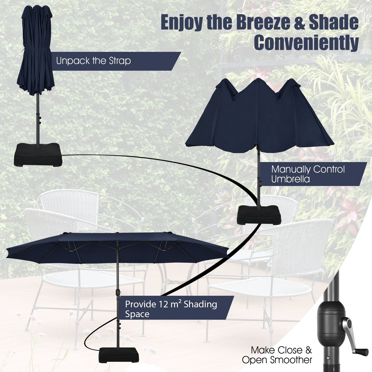 450CM Double Sided Outdoor Umbrella Twin Size with Crank Handle-Navy