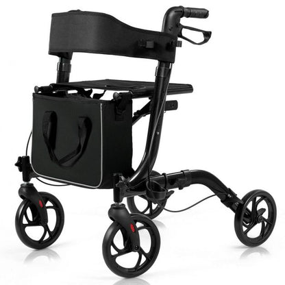 Folding Aluminium Rollator Walker Mobility Aid With 4 Wheels-Black