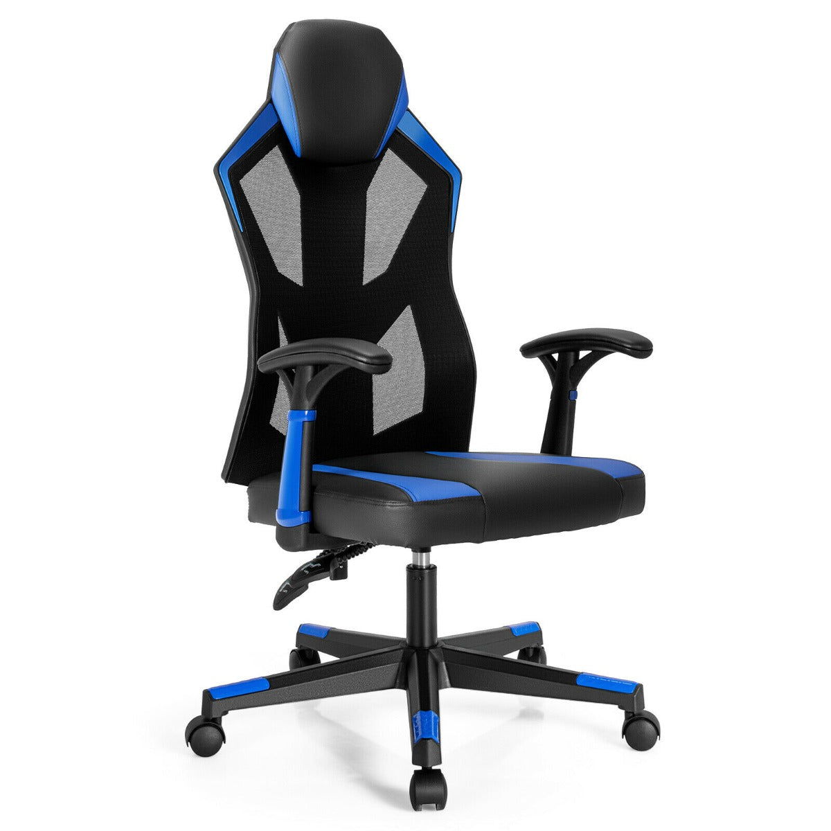 Racing Style Gaming Chair with Adjustable Back Height-Blue