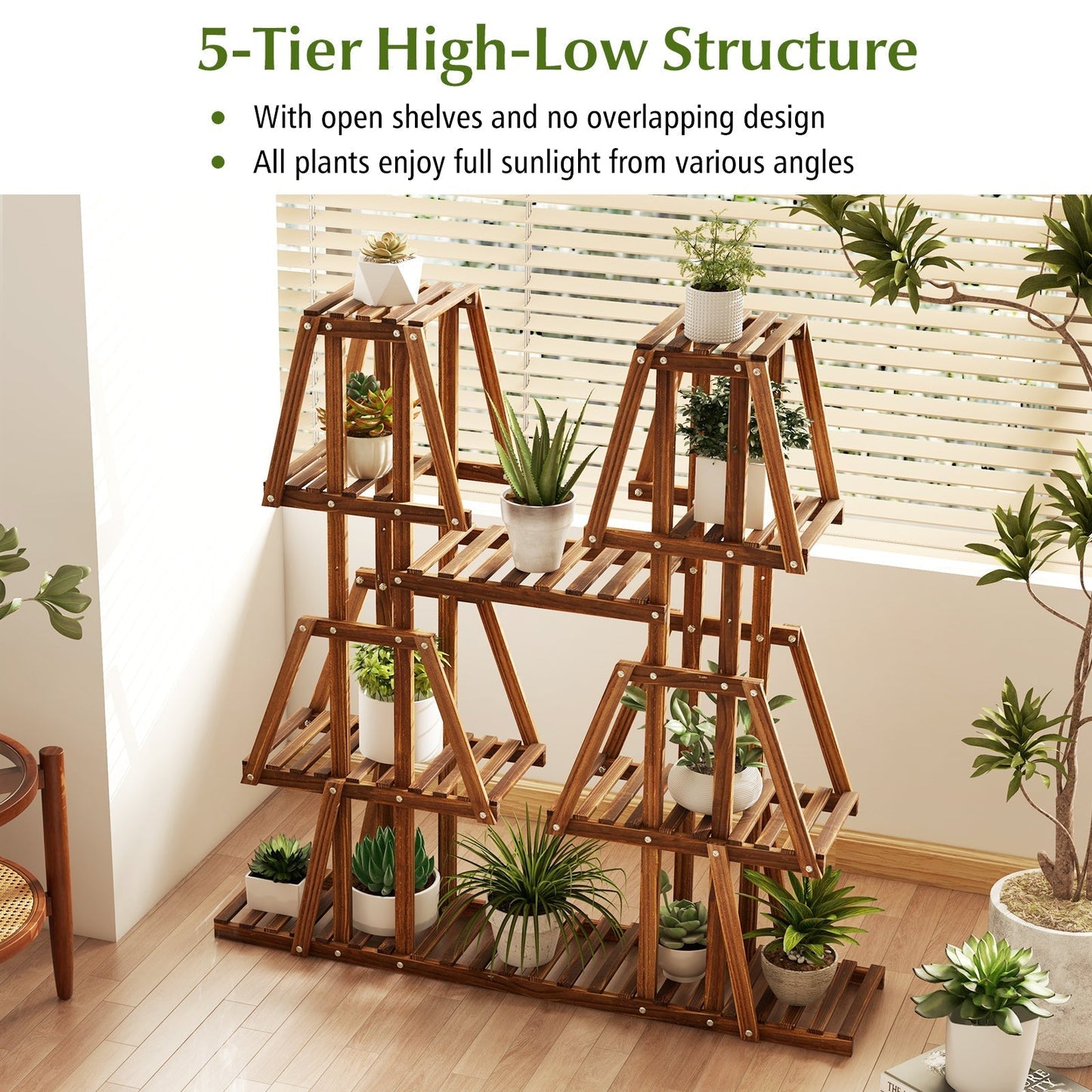 114 cm Tall Wood Plant Stand 5-Tier 10 Potted Plant Holder Rack